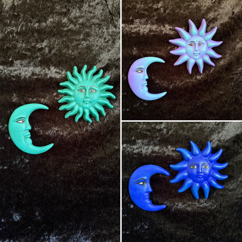 VTG Small Ceramic Sun & Moon Set Wall Hanging | Y2K Celestial Handmade Decor
